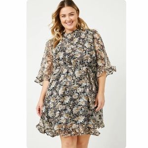 Hayden Los Angeles Belted Ruffle Neck Chiffon Mini Dress Size 3XL Floral